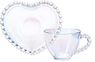 KARACA Rory Glass Coffee Cup and Saucer Set 80 ml, Transparent Espresso & Cappuccino Cups, Dishwasher Safe Kitchen Drinkware