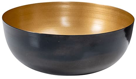levandeo Ciotola in metallo rotonda, diametro 25 cm, colore nero, oro, decorazione da tavolo, decorazione da tavolo, ciotola in metallo