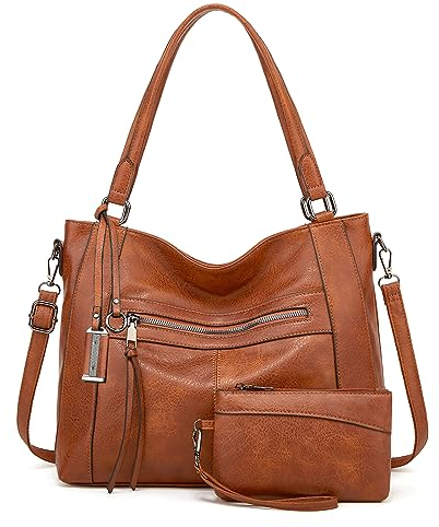 BAIGIO Sac a Main Grand Cuir PU Sac Hobo Sac Cabas Femme Sac Bandoulière Fourre Tout Messenger et Portefeuille Ensemble pour Travail Shopping Party Voyage