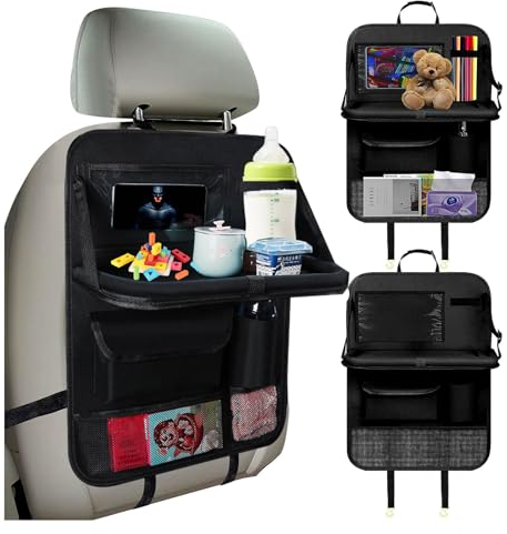 alouweekuky RüCkenlehnenschutz Auto Kinder,Autositz Organizer,600d Oxford Stoff Organizer Auto RüCksitz Kinder Mit Klappbarem Tisch Ipad/Tablet Tasche Und Viele Wasserdicht Taschen