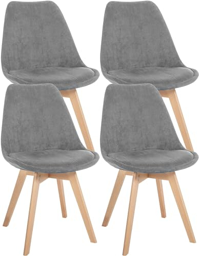 CLP 4er Set Esszimmerstuhl Linares Kunststoff I Stoff I Samt I Cord I Lederoptik I Lehnstuhl Mit Holzgestell, Farbe:grau, Material:Cord