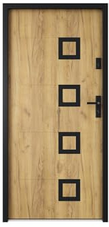 Vente-unique - Puerta de entrada de acero con inox 207 x 100 cm efecto roble - izquierda - TIFANA