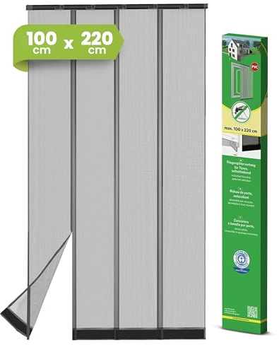 Waidmeister Fliegengitter Tür Moskitonetz Lamellenvorhang Vorhang Insektenschutz für Balkontür, Kellertür und Kinderleichte Klebemontage ohne Bohren, anthrazit, 100x220cm