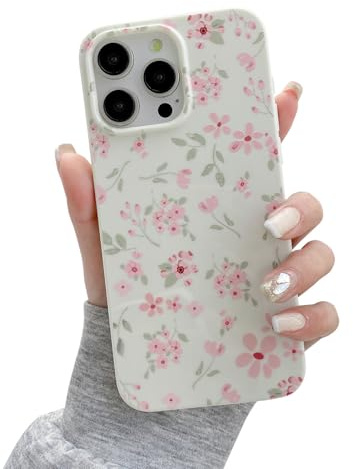 QLTYPRI för iPhone 12/12 Pro-fodral, sött blommigt blommönster, estetiskt mobilskal, upphöjd kamera skydd, mjuk smal TPU stötsäker skyddsfodral mobiltelefonfodral för flickor kvinnor – rosa | Sött blommönster estetiskt telefonfodral, upphöjt kameraskydd, smal mjuk TPU stöttåligt skyddande fodral för flickor kvinnor