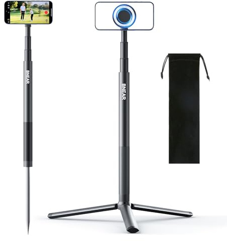BNEAR Bastone per selfie monopiede e treppiede per registrare l'altalena da golf, supporto per telefono con supporto magnetico per allenamento di golf, compatibile con tutti gli iPhone, per carrelli