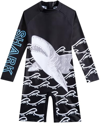 JiAmy Bañador Niño Verano Una Pieza Protección UV Cortas/Largas Mangas Traje de Baño con Cremallera Delantera y Cuello Redondo para Natación/Playa 8-12 Años