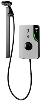 Triton Showers ENlight® | UNIQ® | Thermostatic Electric Shower | 9.5 kW | Smart| Digital| with Black Showerhead & Anti Twist Hose | Grey | Overhead Shower