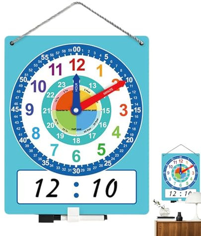 Orologio da insegnamento, orologio da parete per bambini, Cancella a secco orologi per bambini, Forniture per la scuola per i 4-8 anni, strumento di pratica del con penna per la scuola materna 1a scuo