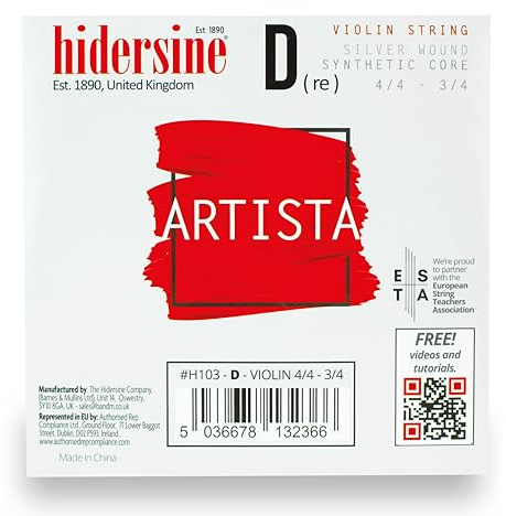 Hidersine Artista Series D Violin String for 4/4 & 3/4 Size Violins