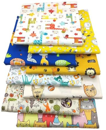 Odot 8 Pezzi Stoffa Patchwork Cotone, Cartoon Stoffe per Cucito Creativo, Tessuti Stampati Cotone Multicolore Artigianato DIY Trapuntatura Cucito Scrapbooking (Zoo,50x50cm)