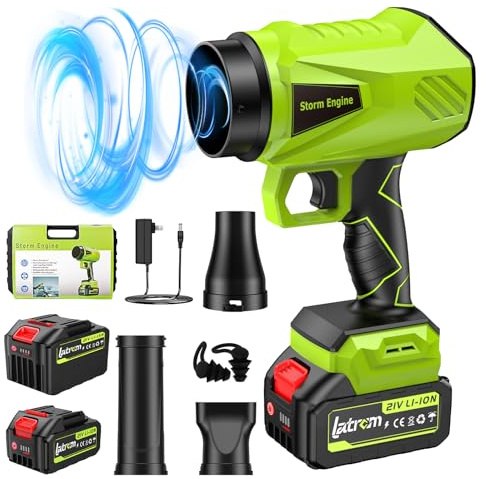 Leaf Blower Cordless with Battery and Charger 1000,000 RPM Handheld Lightweight Patio Cleaning Blower Set Extended Nozzle Design Blowing Leaves and Dust Car Dryer (Green)