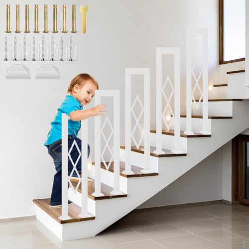 YUJEYHD Rampe Escalier en Forme de U, Métal Main Courante avec Diamant et Base Couvercle, Rambarde Intérieur pour Loft, Balcon, Garde Corps Exterieur, Verticale Installation (Blanc, 85cm)