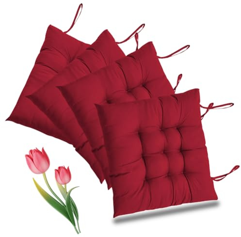 Umllpet Set di 4 cuscini per sedia con nastri, 40 x 40 cm, per interni ed esterni, colore: rosso vino