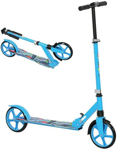 AIYAPLAY Kids Scooter, Foldable Kick Scooter with Adjustable Handlebar, 200mm Big Wheel, Rear Fender Brake, Gift for Ages 6-12 Years, Boys and Girls, Blue