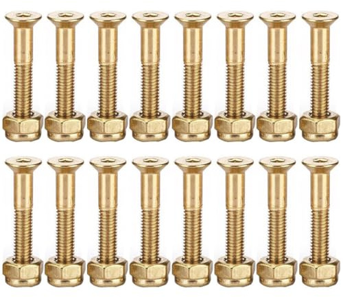Jorzer Skateboardskruvar longboard hårdvaruset skatebridge spikbil skruvar muttrar för ersättning guld 25 mm 16 st