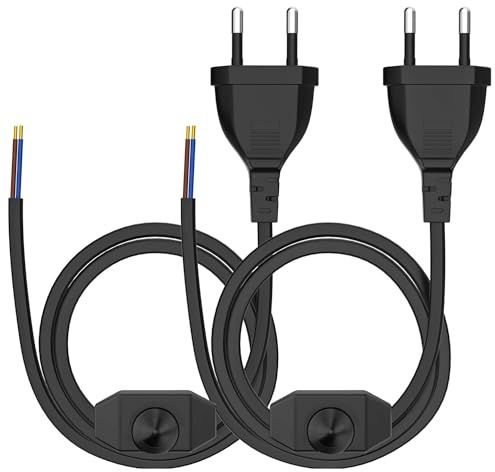 KEAGAR Europeiskt Nätkabel Med Brytare [2 Stycken], 3M Kabel Med Brytare Och Europeisk Stift, 40W, Dimmer För LED-Lampor, Belysning, Lampor, Ljuskällor, Svart