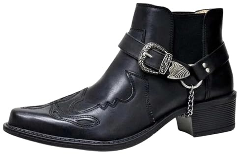 Edelaura Bottes Cowboy pour Homme Bottines Western Bottes D'Équitation D'hiver Imprimées Unies avec Talon Bloc et Boucle Bottines de Travail Élégantes en Cuir à Bout Pointu pour les Loisirs