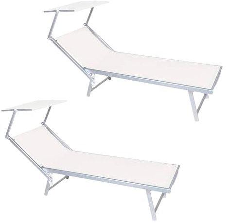 SUNNY STAR N. 2 LETTINI CON PARASOLE IN TEXTILENE 186x61x38cm STRUTTURA IN ALLUMINIO COLORE BIANCO (2 STC0712)