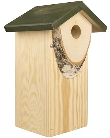 Windhager Caja Nido Mountain Lodge, Orificio de Entrada Ø 33 mm, casa para pájaros para herrerillos y colirrojos, Caja Nido para pájaros para Colgar, Caja de cría para pájaros, Ayuda para anidar