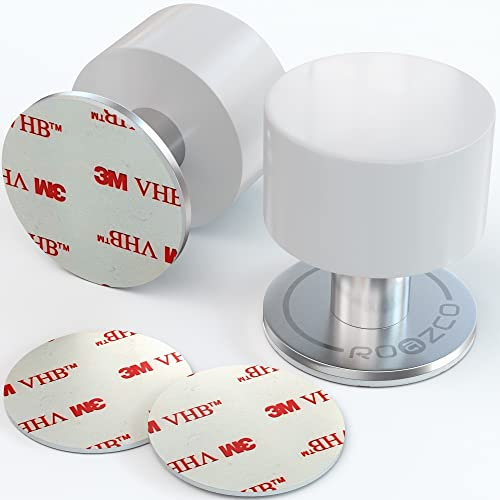 2-Pack Self-Adhesive Door Stoppers with Extra Stickers – Heavy Duty Stainless Steel & White Rubber – Sound Dampening Bumpers for Wall or Floor – Ideal for Home and Office
