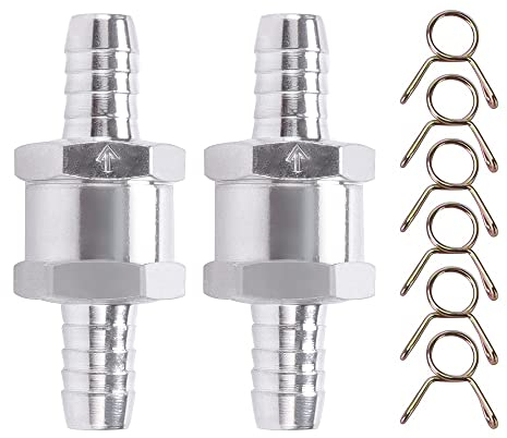 VooGenzek 2 Pièces Clapet Anti-Retour, 10mm D'aluminium Carburant Non Retour Clapet Anti-Retour, avec 6 clips à ressort, pour Essence Diesel Carburateur Systèmes de Carburant à Basse Pression