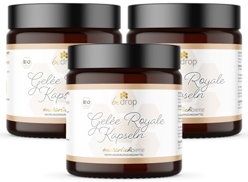 bedrop | Gelée Royale Kapseln Bio Qualität 3x 60 Kapseln (180 Kapseln), 1 Kapsel = 980 mg pures Gelee Royal, 10-HDA Gehalt <4,8%, Reich an Polyphenole & Flavonoide