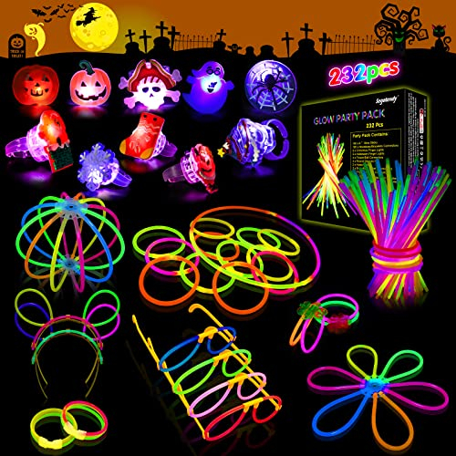 Segotendy Knicklichter Party Set 232PCS, Leuchtstäbe mit 10 Halloween/Weihnachten Ringlicht, Knicklichter 100 Stück für Hochzeit Kinder Neon Party Silvester Deko 2025 Feuerwerk Party