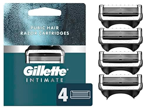 Gillette Intimate Pubic Hair Razor Cartridges, 4 Razor Blade Refills, Gentle and Easy to Use, Dermatologist Tested, With 2x Lubrication