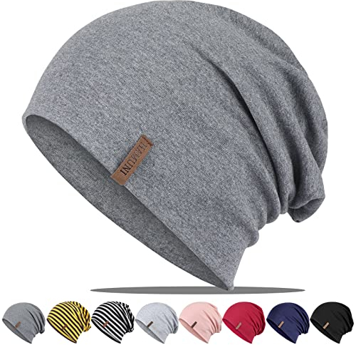 Mütze Damen Herren, Slouch Beanie Mütze, Weich Dünne Mütze aus Baumwolle, Leichte Atmungsaktiv Longbeanie, Jersey Chemo Mütze, Elastisch Laufmütze für Alle Jahreszeiten