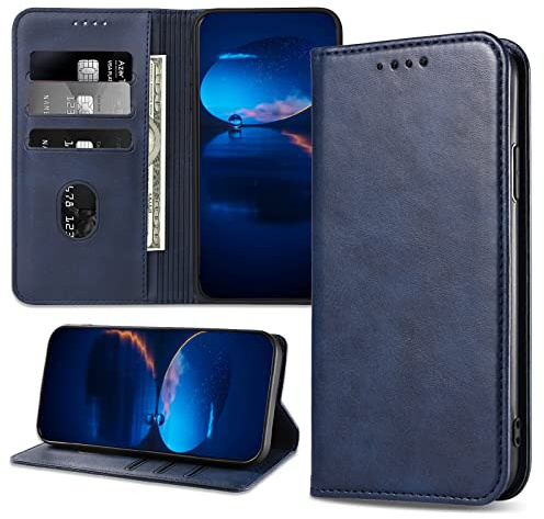 DENDICO Case for iPhone 12 Mini, Classic PU Leather Magnetic Wallet Case, Flip Folio Protective Phone Cover Compatible with iPhone 12 Mini, Blue