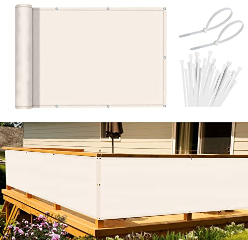 Sunnylaxx Balkon Sichtschutz 90x800cm, Creme weiß Balkonverkleidung Balkonabdeckung Balkonbespannung Blickdichte Windschutz und UV-Schutz mit Kabelbinder