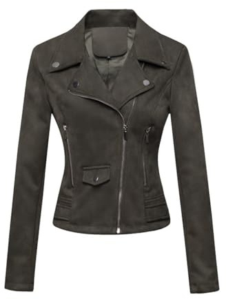 ANUFER Women's Faux Suede Leather Biker Jacket Cool Cross Zipper Short Coat SD5A1212 ArmyGreen S