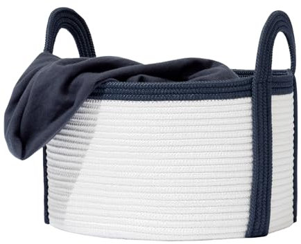 La Jolie Muse Large Storage Basket - Polypropylene Round Rope Laundry Basket with Handle for Diaper Blanket Toy Towel Woven Laundry Basket Home Decor, Pearl 34L