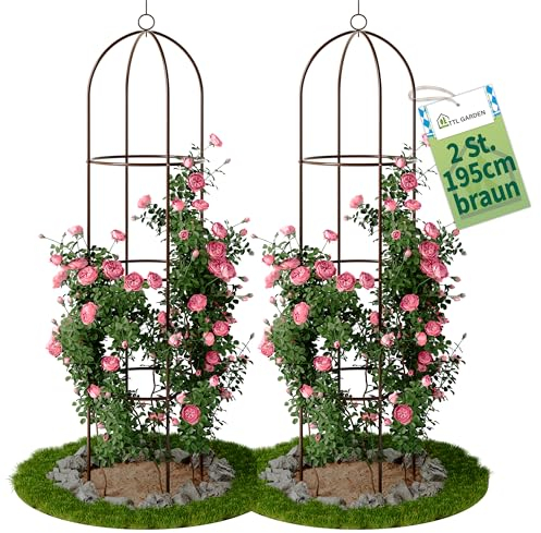 TTL Garden Obelisk - Set di 2 rampe di supporto XL 195 x 40 cm, colore: marrone, in metallo, acciaio inossidabile, per rampicanti, rose, clematidi, acciaio verniciato a polvere, altezza 195 cm,