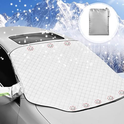 Omevett Car Windscreen Covers Frost, Magnetic Car Windshield Cover for Winter, Thicken Ice Protection Foils Snow Front Protector Sun Shade Window Screen Cover - Anti-Dust & Anti-UV (156 x 128 cm)