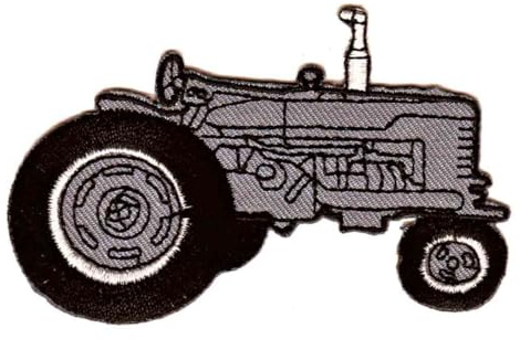 Traktor Grau Trecker Schlepper Aufnäher zum aufbügeln oder aufnähen Bügelbild Aufbügler für Kleidung gestickter Bügelpatch Applikation Zugmaschine Patch Größe 8,4 x 5,3 cm