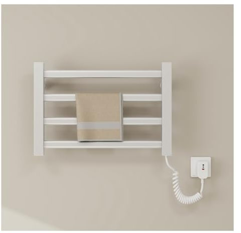 Toallero con calefacción Inteligente, radiador montado en la Pared con toallero de 80 W con Temperatura Constante, radiador eléctrico pequeño para toallero para baño, 4 Barras White Right Line