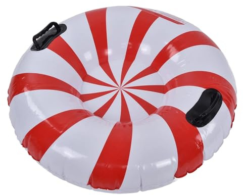 Aufblasbarer Schneereifen mit Weihnachts-Schneeschlitten, Skiring für draußen mit 2 Griffen, verschleißfester und kältebeständiger, verdickter PVC-Schlitten