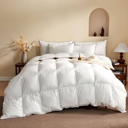 KUSNUG Edredón de Plumón Cama 90 Mezcla de Algodón Egipcio, 100% Puro Plumón y Plumas Edredon Nordico para 4 Estaciones, Super Suave y Transpirable, Edredones Natural de Calor Medio, Duvet 155x220 cm