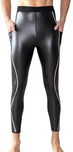 Ausing Läderleggings för män, smala kompressionsbyxor, sportbyxor, fitnesskläder leggings med hög midja för nattlåda, cosplay-kostym, Svart-vit, XL