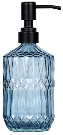 SDlumeiy Seifenspender aus dickem Glas, 510 ml, mit schwarzer, rostfreier Pumpe, nachfüllbar, für Badezimmer, Küche, Seifenspender für Handseife, Waschmittel, Lotion (blau)