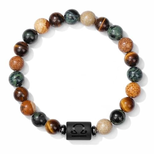 UBBVPKY Bracelet Signe Du Zodiaque – Bracelet De Perles 12 Constellations Pour Couples 8 Mm Pierre Œil De Tigre Naturelle Élastique Pour Femmes Et Hommes Bijoux Horoscope Cadeau Balance