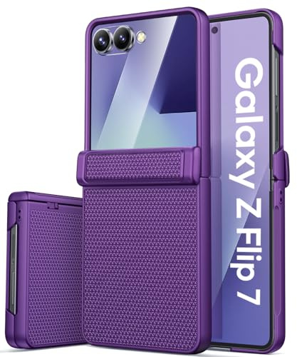 SIXBOX pour Samsung Galaxy Z Flip 7 Coque avec Protection Robuste de la Charnière, Protection Extérieure de l'écran, Compatible avec Wireless Charging, Fine Étui pour Galaxy Z Flip 7 5G, Violet Foncé
