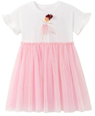 QHKEPW Girls Summer Dress Clothes Ballet Girl Kids Toddler Clothing Casual Short Sleeve Round Neck 4-5 Years Old White