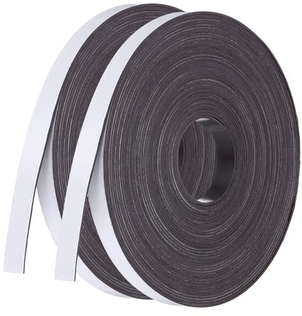 PATIKIL Ruban Magnétique, 2 Rouleaux 10m x 1cm Bandes Magnétiques Réfrigérateur Souples Effaçables à Sec Étiquettes Autocollantes Magnétiques Pour Bricolage Tableau Blanc, Blanc