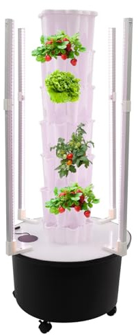 Torre idroponica, 6 piani, 36 fori per piante, sistema di coltivazione idroponico, set completo con luce a LED e pompa di irrigazione, giardino verticale mobile con ruote per erbe, insalata, fragole