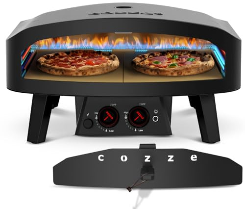 Cozze® Forno Pizza a Gas 24 Edizione Nera | XXL Forno per Pizza 60cm con Doppia Pietra Refrattaria, Fornetto Pizza Nero Opaco