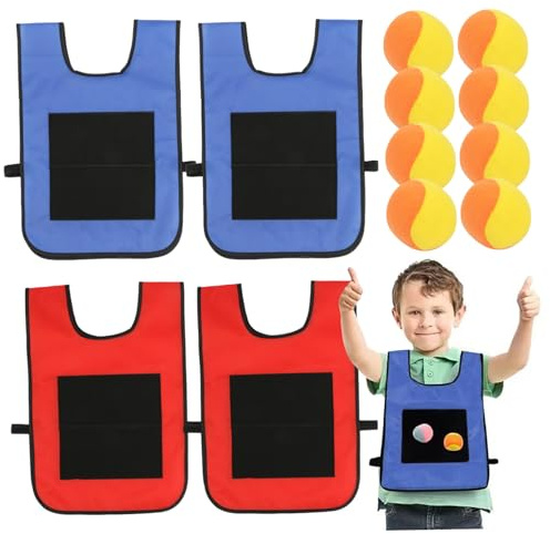 4 jeux de balles de Dodgeball avec gilet collant, jeu cible lancer interactif avec 8 balles sport