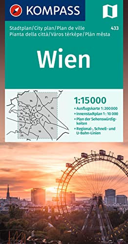 KOMPASS Stadtplan Wien 1:15.000: Innenstadt 1:10000. Ausflugskarte 1:200000