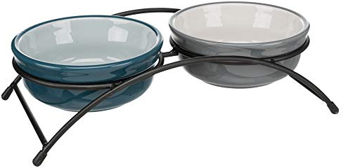 TRIXIE Set comederos, 2 × 0.25 l/13 cm, Azul Petróleo/Gris, Perro